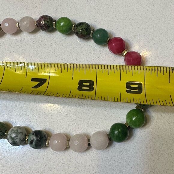 Handmade Genuine Gemstone Watermelon Colors Pink Green Jade Ruby Zoisite 18” - Picture 3 of 3